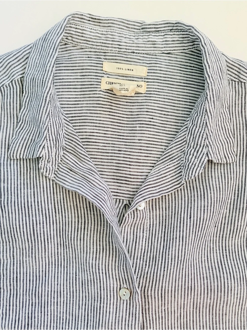 Christian Siriano 100% Linen Striped Button Up Short Sleeve Shirt  Top SZ L - Picture 4 of 9